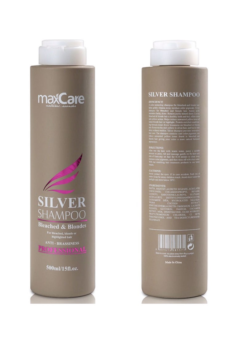MaxCare Anti-Brass Silver Shampoo 500ml – Professional Formula for Blonde & Silver Hair Maintenance