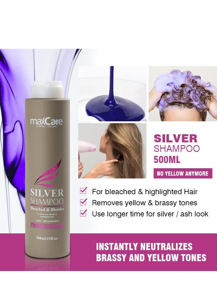 MaxCare Anti-Brass Silver Shampoo 500ml – Professional Formula for Blonde & Silver Hair Maintenance
