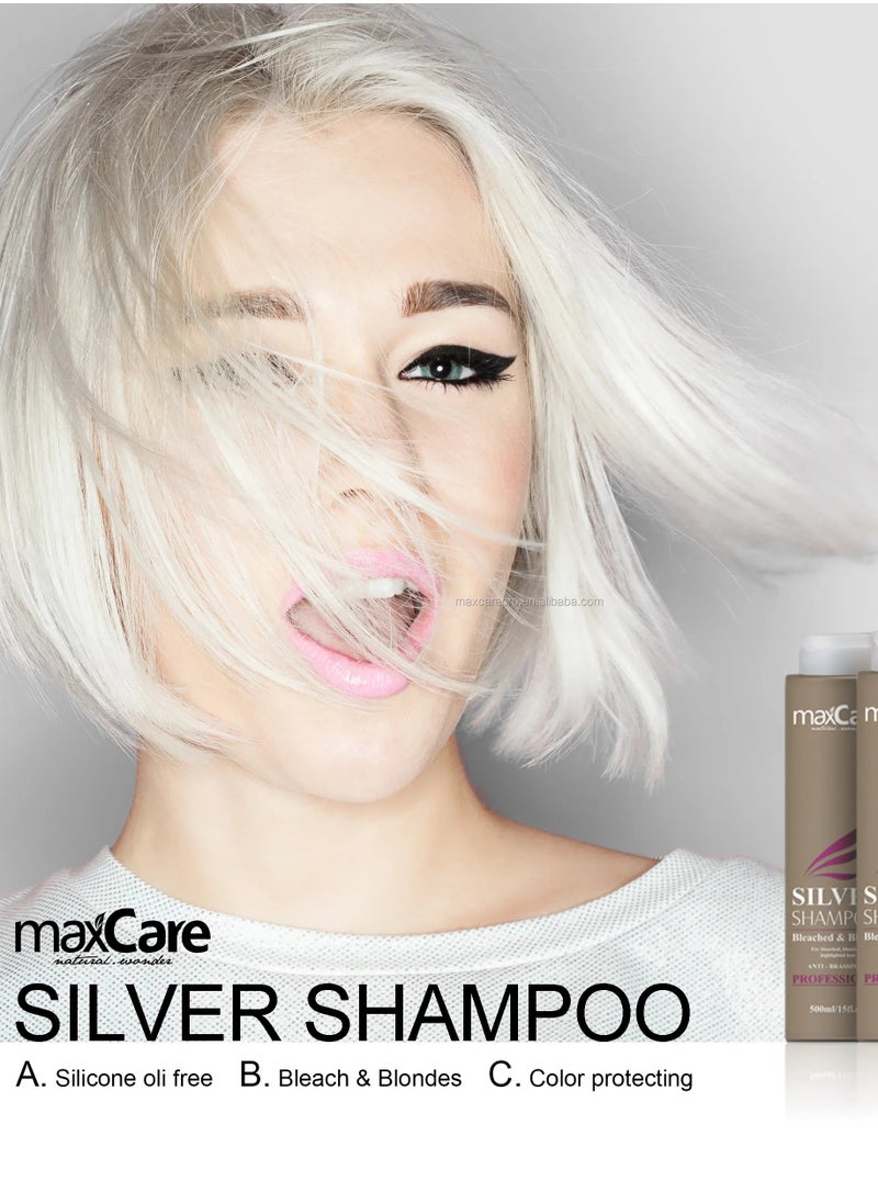 MaxCare Anti-Brass Silver Shampoo 500ml – Professional Formula for Blonde & Silver Hair Maintenance