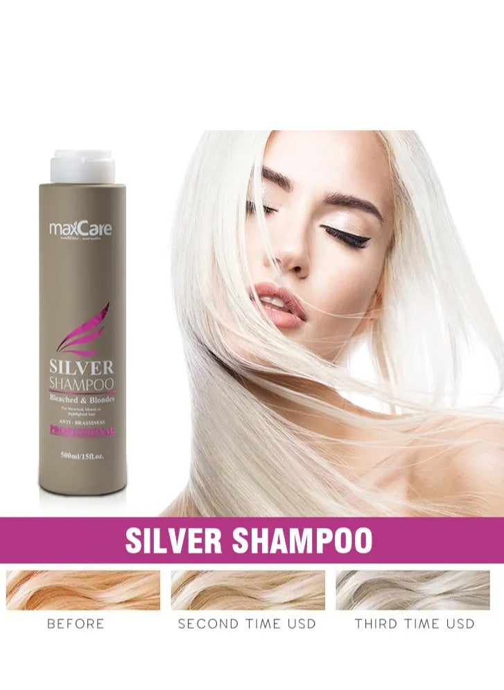 MaxCare Anti-Brass Silver Shampoo 500ml – Professional Formula for Blonde & Silver Hair Maintenance