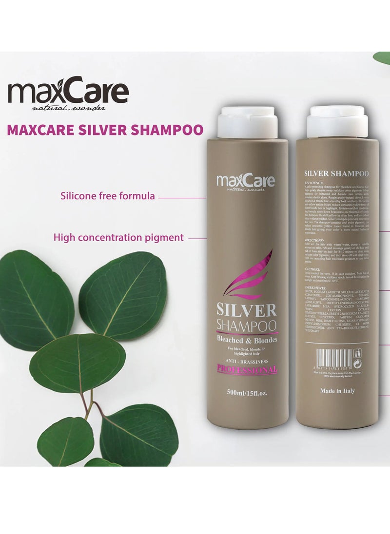 MaxCare Anti-Brass Silver Shampoo 500ml – Professional Formula for Blonde & Silver Hair Maintenance