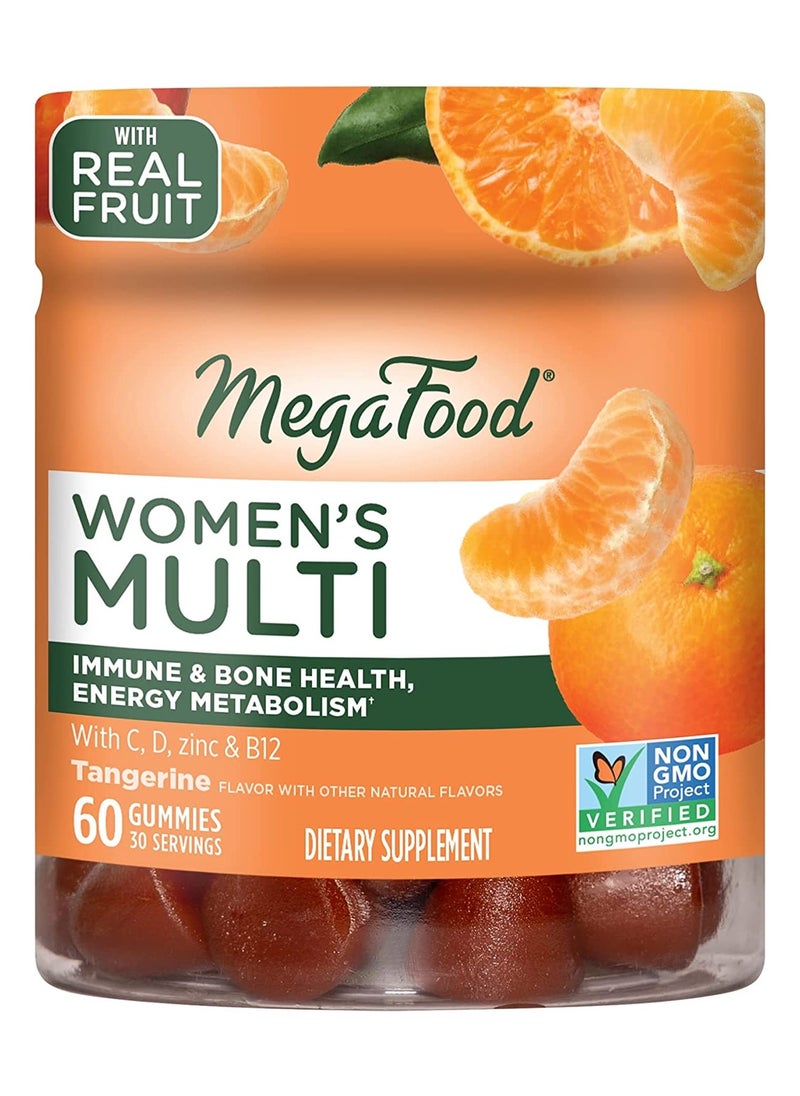 MegaFood Women's Multivitamin Support brain,Immune and bone health,Formulated with choline - Dietary Supplement 60 Gummies /30 Servings (Tangerine)