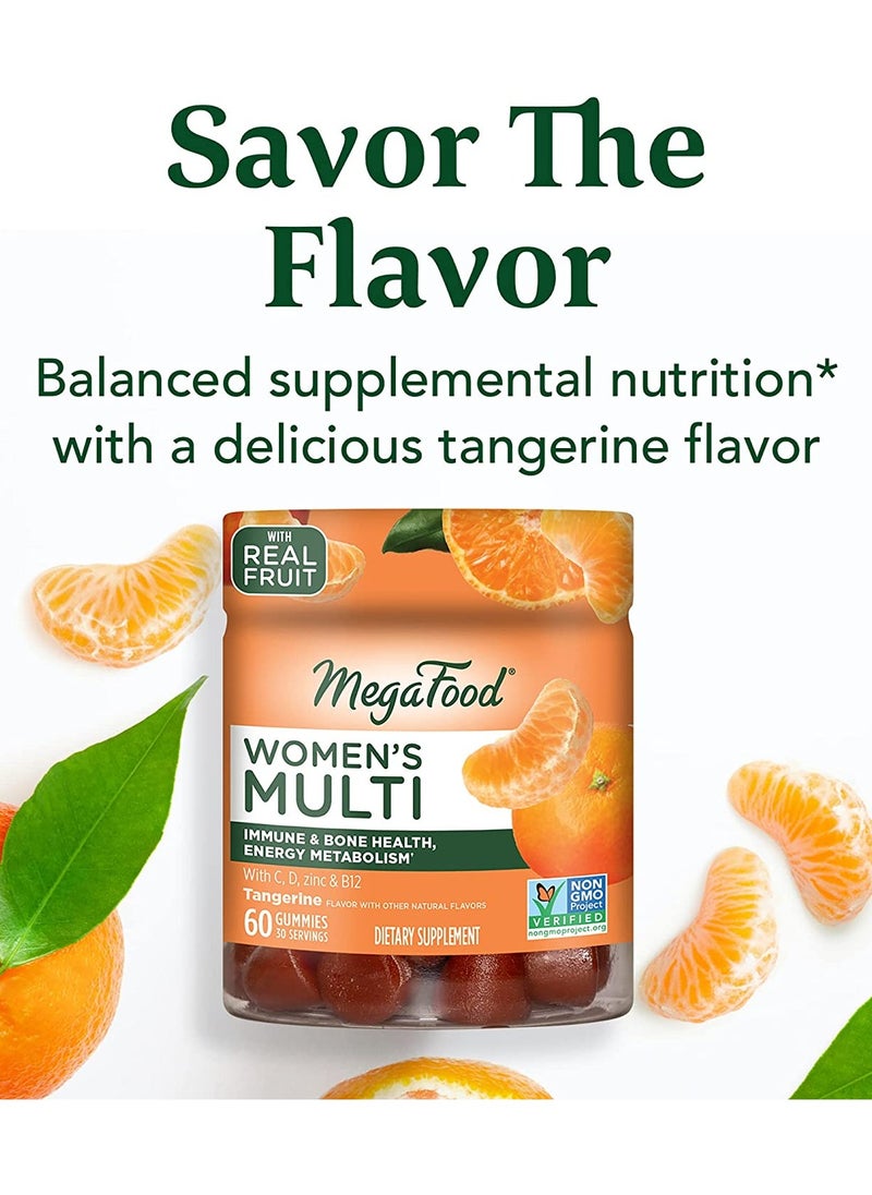 MegaFood Women's Multivitamin Support brain,Immune and bone health,Formulated with choline - Dietary Supplement 60 Gummies /30 Servings (Tangerine)