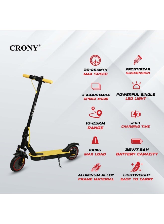 W563 high speed 250W Motor E-Scooter 25-45KM/H Speed, 36V/7.8AH Battery, 10-25KM Range, Front Suspension, Rear Disc Brakes, Aluminum Alloy Frame, 100KG Max Load, LED Headlamp, App Connectivity, Foldable & Portable Electric Scooter for Adults & Kids, Electric Scooter for Commuting & Leisure, Long-Range Motorized Scooter with Easy Folding, Lightweight High-Performance Commuter Skateboard，yellow