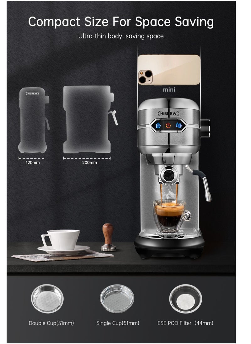 HiBREW Coffee Maker Cafetera  Inox Semi Automatic Super Slim ESE POD& Powder Espresso Cappuccino Machine 1450W H11-UK-N