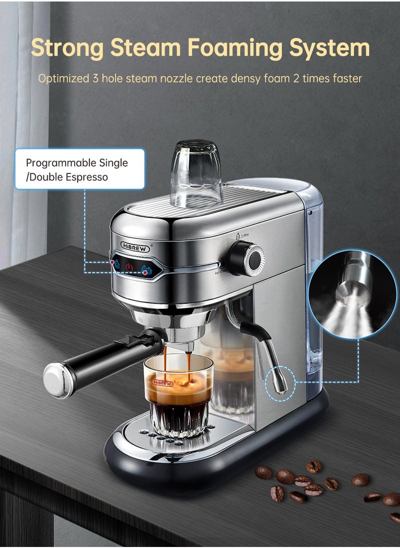HiBREW Coffee Maker Cafetera  Inox Semi Automatic Super Slim ESE POD& Powder Espresso Cappuccino Machine 1450W H11-UK-N