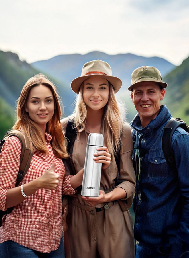 1000ml Thermosteel Flask with Jacket, Keeps Drinks Hot and Cold for 24 Hours, 18/8 Stainless Steel, Double-Walled Vacuum Insulated Water Bottle with Inner Copper Coating - Flip Lid Silver 1Liters