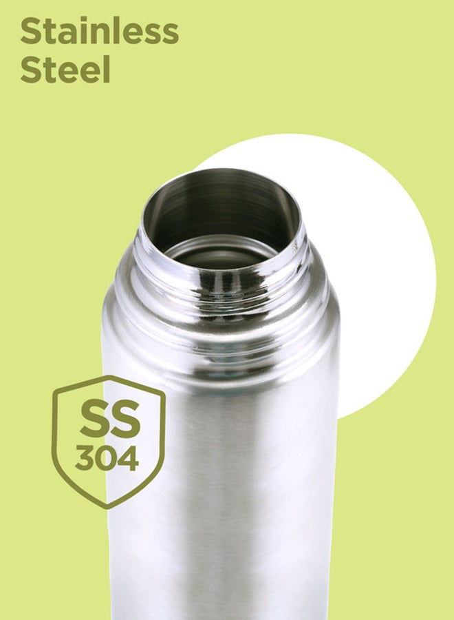 1000ml Thermosteel Flask with Jacket, Keeps Drinks Hot and Cold for 24 Hours, 18/8 Stainless Steel, Double-Walled Vacuum Insulated Water Bottle with Inner Copper Coating - Flip Lid Silver 1Liters
