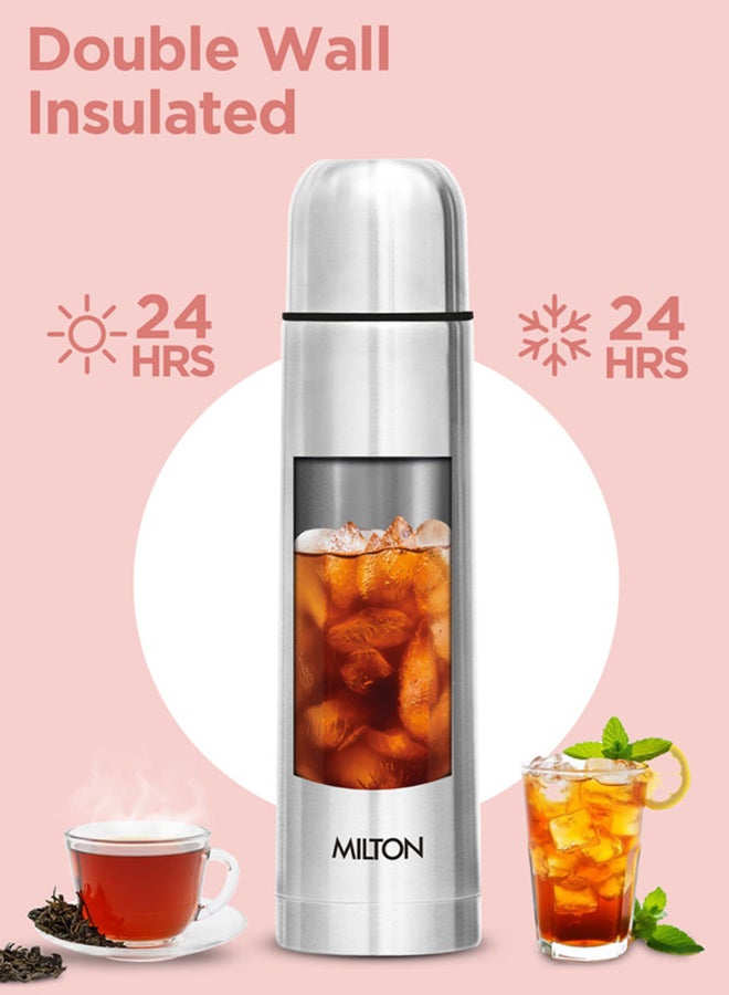 1000ml Thermosteel Flask with Jacket, Keeps Drinks Hot and Cold for 24 Hours, 18/8 Stainless Steel, Double-Walled Vacuum Insulated Water Bottle with Inner Copper Coating - Flip Lid Silver 1Liters