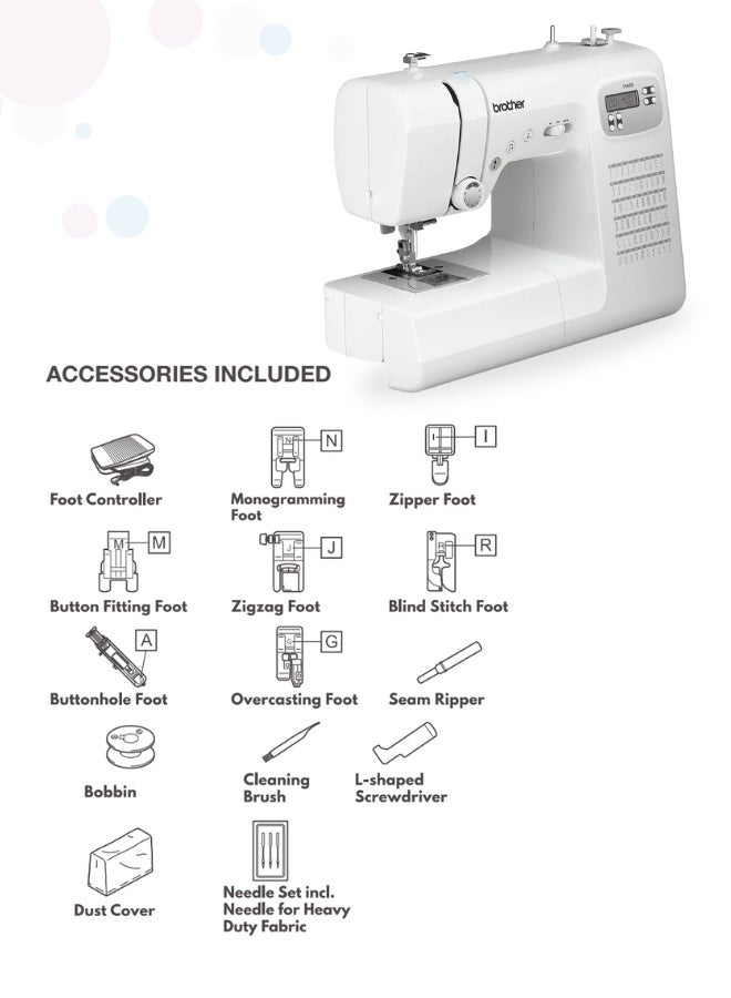 Computerized Electric Sewing Machine With Heavy Duty Metal Frame For Improved Durability And Reduced Vibration And More Accurate Needle Positioning | Easy Needle Threading System And Lcd Display With Easy Stitch Selector | Powerful Motor And Built-In Needle Threader | Speed Controller Ideal For Fast Stitching And Durable Performanc | Made In Vietnam FS60X White