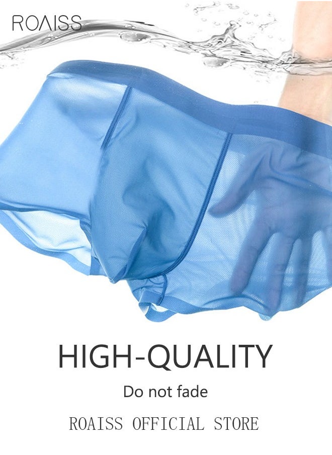 3 Pack Set Men's Boy's Boxers Shorts Briefs Seamless Cool Breathable Soft Underpants Summer Ice Silk Elastic Large Size Classic Underwear Blue+Light Grey+Bean Paste Red