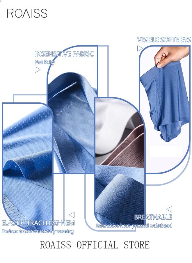 3 Pack Set Men's Boy's Boxers Shorts Briefs Seamless Cool Breathable Soft Underpants Summer Ice Silk Elastic Large Size Classic Underwear Blue+Light Grey+Bean Paste Red