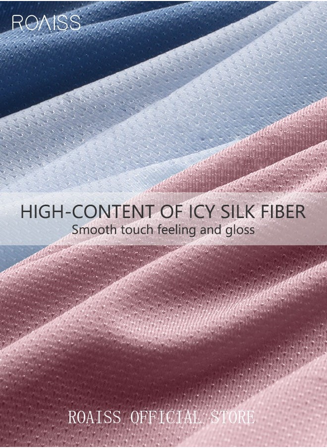 3 Pack Set Men's Boy's Boxers Shorts Briefs Seamless Cool Breathable Soft Underpants Summer Ice Silk Elastic Large Size Classic Underwear Blue+Light Grey+Bean Paste Red