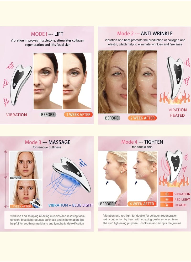 Electric Gua Sha - Face Lift Device -Gua Sha Facial Tools - Face Sculpting Tool - Heated & Vibration & Red Light Face Massager Anti-Aging & Wrinkles Puffiness Double Chin Tension Relief