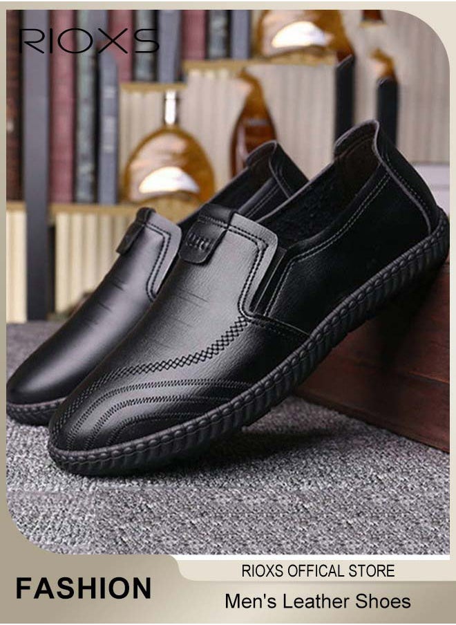 Men's Business Leather Shoes, Black Formal Shoes For Men, Round Toe Oxford Shoes, Stylish Classic Loafer, Comfortable Formal Loafer Shoes, Lightweight Walking Flats, Non Slip Work Shoes For Daddy Husband Boyfriend, Business Shoes For Daily Wear And Formal Occasions