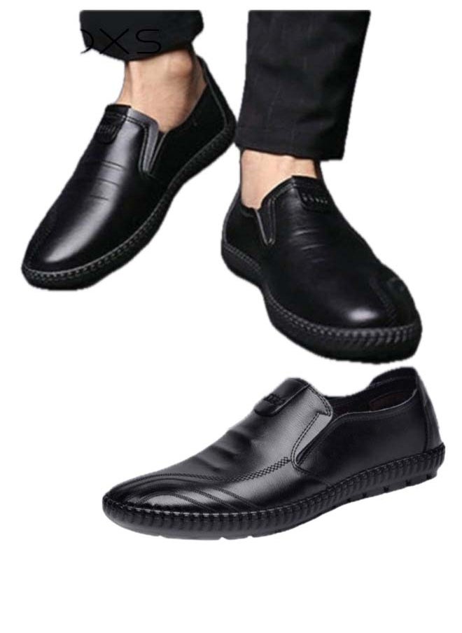 Men's Business Leather Shoes, Black Formal Shoes For Men, Round Toe Oxford Shoes, Stylish Classic Loafer, Comfortable Formal Loafer Shoes, Lightweight Walking Flats, Non Slip Work Shoes For Daddy Husband Boyfriend, Business Shoes For Daily Wear And Formal Occasions