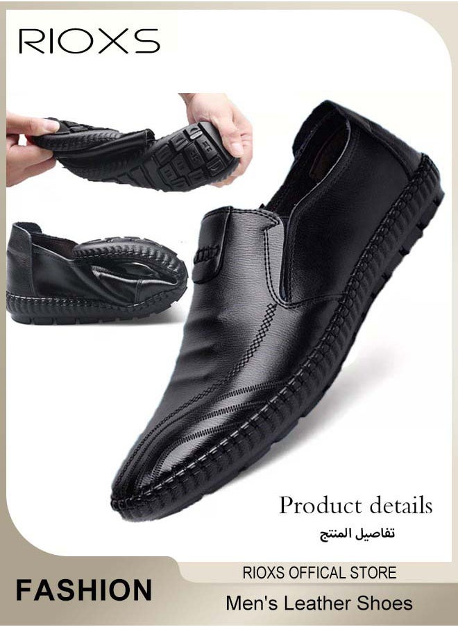 Men's Business Leather Shoes, Black Formal Shoes For Men, Round Toe Oxford Shoes, Stylish Classic Loafer, Comfortable Formal Loafer Shoes, Lightweight Walking Flats, Non Slip Work Shoes For Daddy Husband Boyfriend, Business Shoes For Daily Wear And Formal Occasions