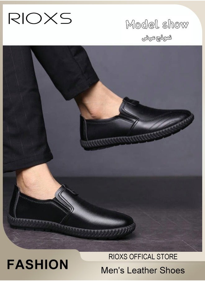Men's Business Leather Shoes, Black Formal Shoes For Men, Round Toe Oxford Shoes, Stylish Classic Loafer, Comfortable Formal Loafer Shoes, Lightweight Walking Flats, Non Slip Work Shoes For Daddy Husband Boyfriend, Business Shoes For Daily Wear And Formal Occasions