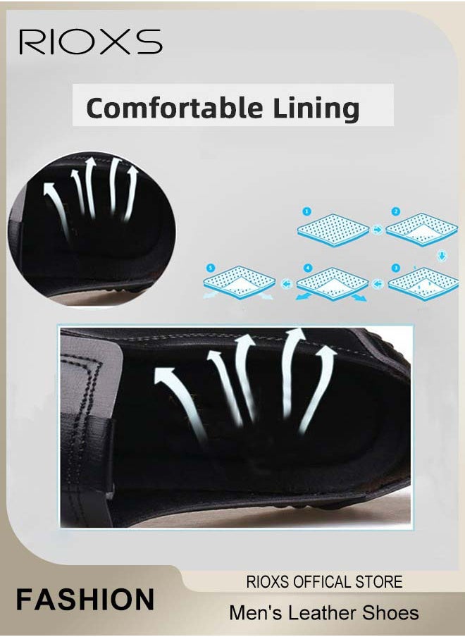 Men's Business Leather Shoes, Black Formal Shoes For Men, Round Toe Oxford Shoes, Stylish Classic Loafer, Comfortable Formal Loafer Shoes, Lightweight Walking Flats, Non Slip Work Shoes For Daddy Husband Boyfriend, Business Shoes For Daily Wear And Formal Occasions