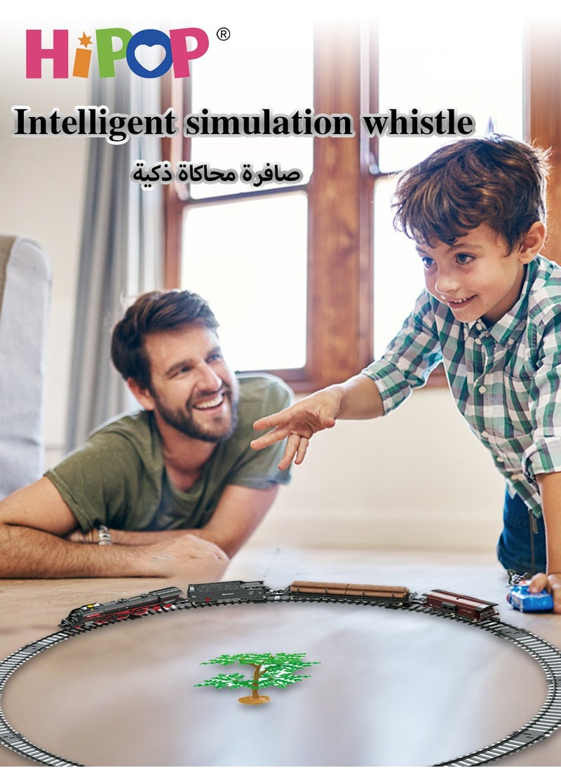 Steam Train Toy Set for Kids,Electric Train Toy with Musical lighting,Simulation Track,Locomotive,Carriages,Trees,Electric Assembly Toy Rail Car