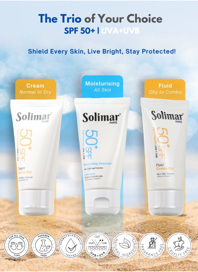 Solimar Paris Moisturizer Sunscreen SPF 50+ Cream 50ml – 2-in-1 Hydrating Face Cream with Broad-Spectrum Sun Protection | Invisible Finish | Fast absorption