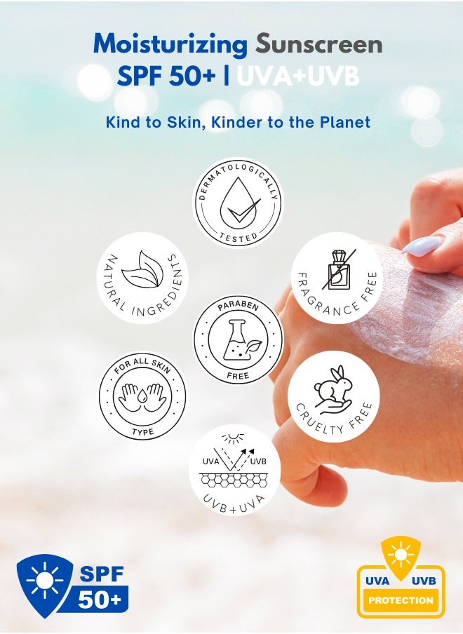 Solimar Paris Moisturizer Sunscreen SPF 50+ Cream 50ml – 2-in-1 Hydrating Face Cream with Broad-Spectrum Sun Protection | Invisible Finish | Fast absorption