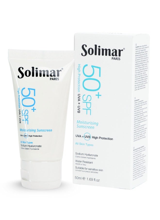 Solimar Paris Moisturizer Sunscreen SPF 50+ Cream 50ml – 2-in-1 Hydrating Face Cream with Broad-Spectrum Sun Protection | Invisible Finish | Fast absorption