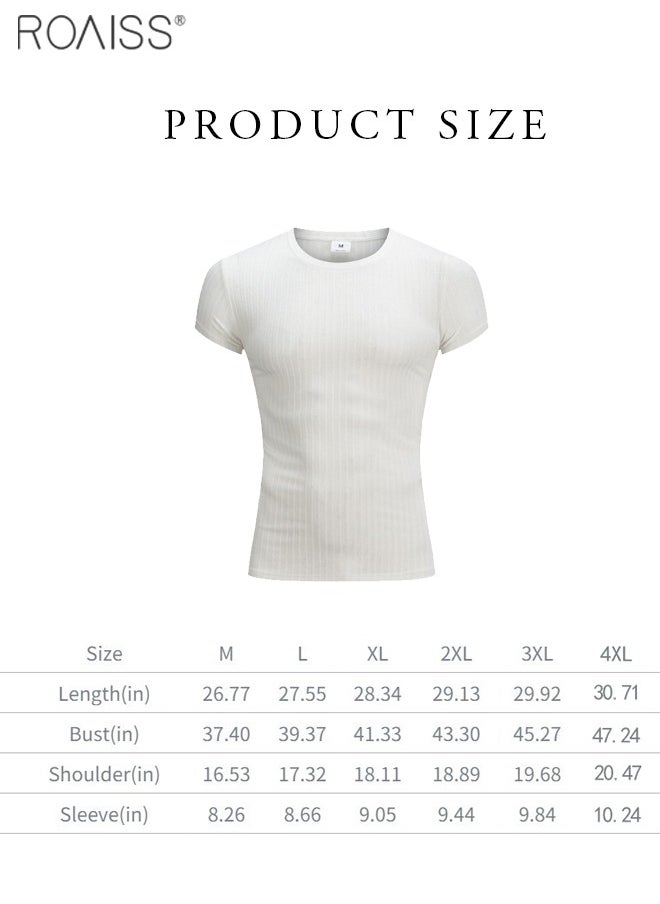 2-Piece Men's T-Shirt Elastic Vertical Short Sleeve Round Neck Top Sports And Casual Versatile Short Sleeved Top