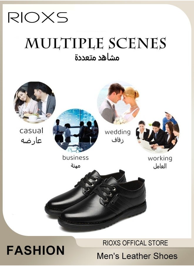 Men's Business Leather Shoes, Lace-up Round-toe Oxford Shoes, Stylish Classic Formal Shoes, Comfortable Non Slip Work Shoes for Men, Lightweight Slip-ons Walking Flats, Black Business Shoes for Daily Wear And Formal Occasions