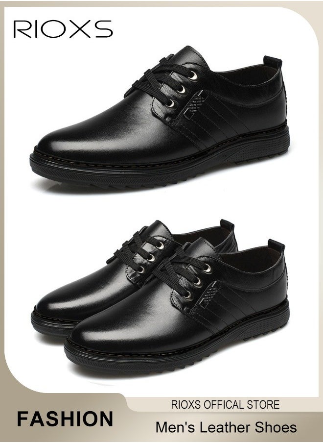 Men's Business Leather Shoes, Lace-up Round-toe Oxford Shoes, Stylish Classic Formal Shoes, Comfortable Non Slip Work Shoes for Men, Lightweight Slip-ons Walking Flats, Black Business Shoes for Daily Wear And Formal Occasions