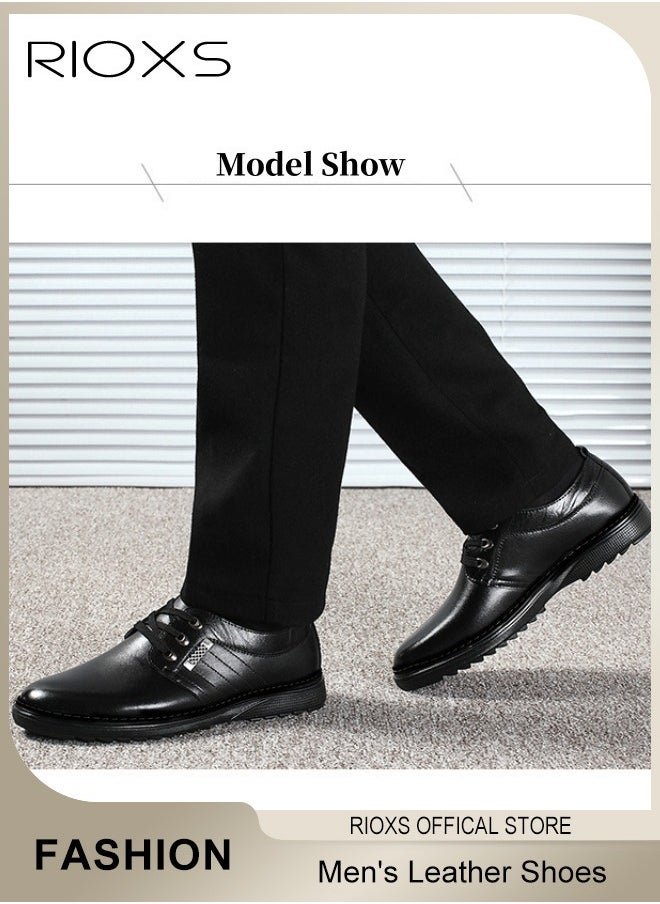 Men's Business Leather Shoes, Lace-up Round-toe Oxford Shoes, Stylish Classic Formal Shoes, Comfortable Non Slip Work Shoes for Men, Lightweight Slip-ons Walking Flats, Black Business Shoes for Daily Wear And Formal Occasions