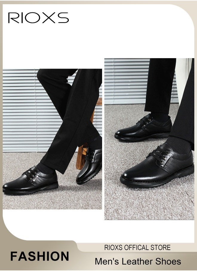 Men's Business Leather Shoes, Lace-up Round-toe Oxford Shoes, Stylish Classic Formal Shoes, Comfortable Non Slip Work Shoes for Men, Lightweight Slip-ons Walking Flats, Black Business Shoes for Daily Wear And Formal Occasions