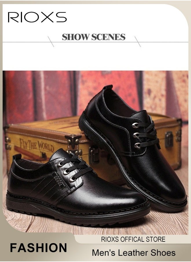 Men's Business Leather Shoes, Lace-up Round-toe Oxford Shoes, Stylish Classic Formal Shoes, Comfortable Non Slip Work Shoes for Men, Lightweight Slip-ons Walking Flats, Black Business Shoes for Daily Wear And Formal Occasions
