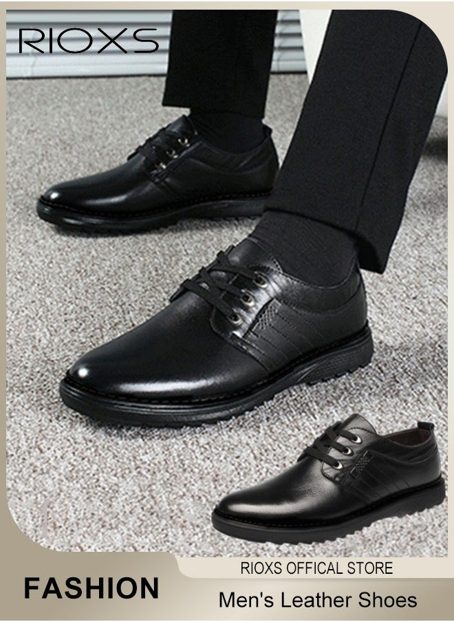 Men's Business Leather Shoes, Lace-up Round-toe Oxford Shoes, Stylish Classic Formal Shoes, Comfortable Non Slip Work Shoes for Men, Lightweight Slip-ons Walking Flats, Black Business Shoes for Daily Wear And Formal Occasions