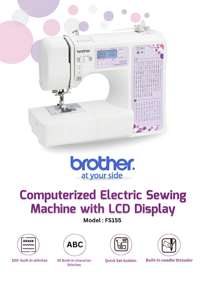 FS155 Computerized Electric Sewing Machine with LCD Display wide array of professional features 100 Built-in Utility and Decorative Stitches |55 Built-in Character Stitches and Quickset Drop-in |FAST bobbin winding system and Start/stop button | Reverse/auto lock button and Slide sewing speed controller | Max stitch width 7mm and Max stitch length 5mm |White color |  Made in Vietnam
Bobbin FS155 White