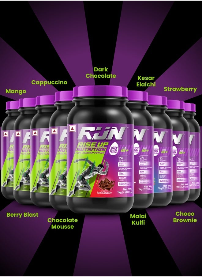 100% Egg White Protein Powder, Natural Egg Protein, 27g Protein, 14g EAA, Lactose Free, Soy Free, Gluten Free, 2.20 lbs/1 kg, 28 Servings, Dark Chocolate