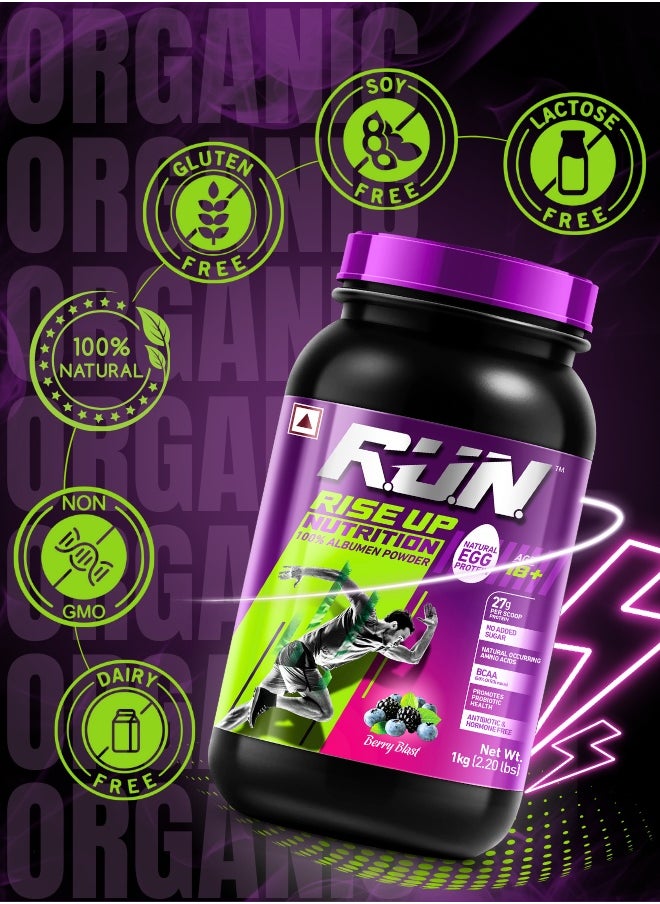 100% Egg White Protein Powder, Natural Egg Protein, 27g Protein, 14g EAA, Lactose Free, Soy Free, Gluten Free, 2.20 lbs/1 kg, 28 Servings, Berry Blast