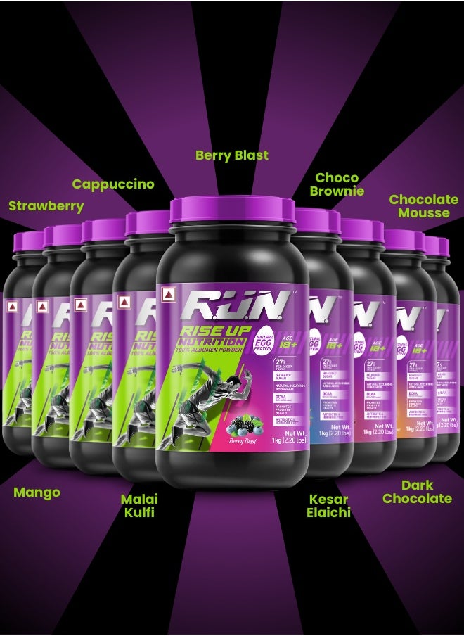 100% Egg White Protein Powder, Natural Egg Protein, 27g Protein, 14g EAA, Lactose Free, Soy Free, Gluten Free, 2.20 lbs/1 kg, 28 Servings, Berry Blast