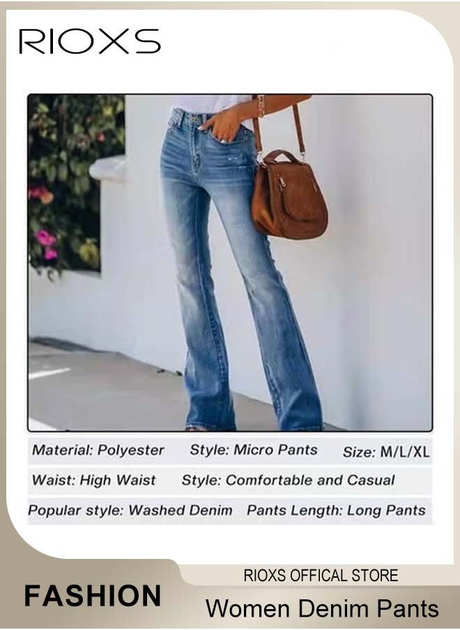 Women's Denim Pants, Mid Waist Stretch Denim Pants, Ladies Jeans with Zip Fly And Button Closure, Vintage-style Jeans, Perfect for Work, Casual, Outdoor and Party