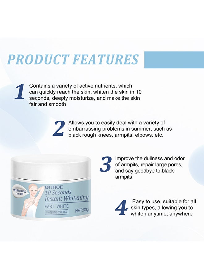 10 Seconds Instant Whitening Cream - Dark Spot Remover For Face And Body For Neck - Underarm Elbows Intimate Areas Knees And Private Areas - Intimate Skin Cream Bleaching Cream