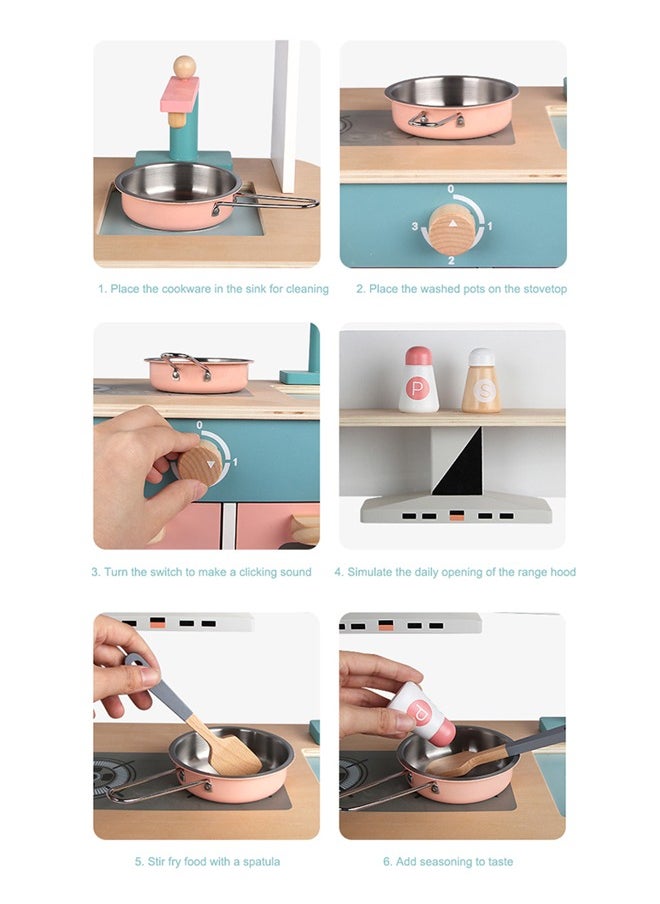 Children's Wooden Simulation Kitchen Set Play House Refrigerator Kitchenware Toy For Stove Parent-child