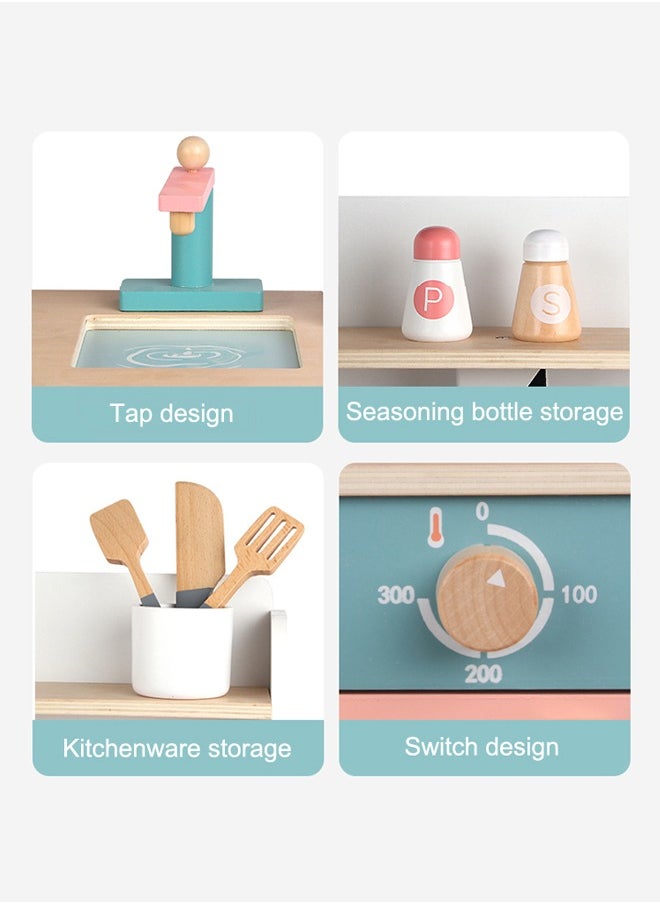 Children's Wooden Simulation Kitchen Set Play House Refrigerator Kitchenware Toy For Stove Parent-child