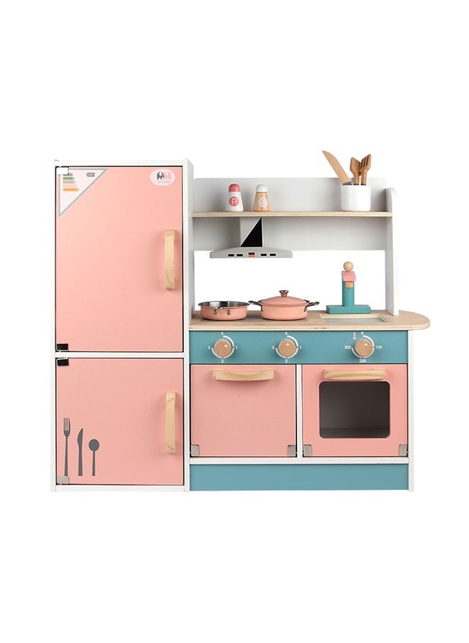 Children's Wooden Simulation Kitchen Set Play House Refrigerator Kitchenware Toy For Stove Parent-child