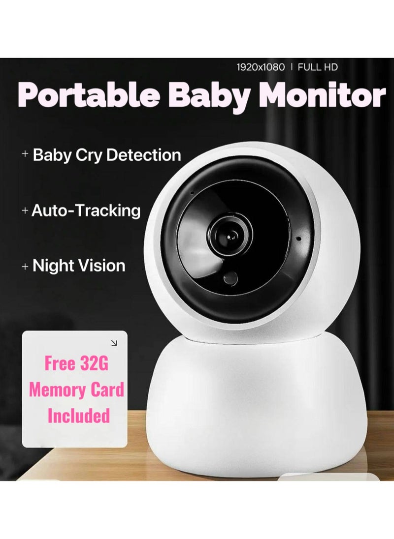 Portable Rechargeable Infrared Automatic Monitor (PRIAM) Cordless Lightweight HD Camera 1080P Video Recording, Auto Alarm, IR Night Vision, Crying Detection for Baby Infante Toddler Kids Safety, With 32G Memory Card