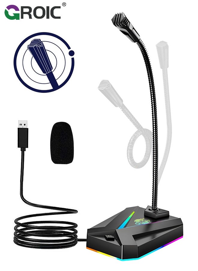 USB Desktop Microphone with Switch Button & RGB Lights, Plug & Play PC Computer Gaming Mic Omnidirectional Condenser for Mac PS4 Laptop Chromebook Recording Chatting Podcasting YouTube Streaming