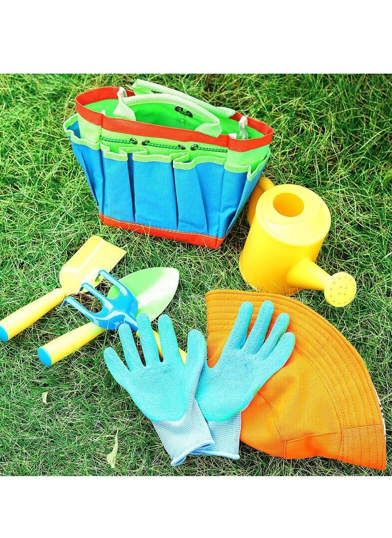 Kids Gardening Tool Set - Children's Garden Tool Kit Shovel Rake Trowel Sprayer Gloves Apron Watering Can with Canvas Tote Bag, Outdoor Tools Fun Toys Gift Sets for Boys, Girls