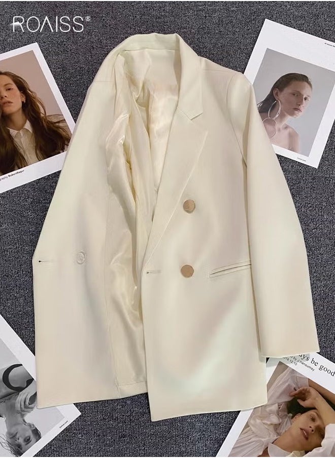 Women's Casual Business Blazer Fashion Casual Solid Color Office Coat Classic Lapel Button Open Placket Coat