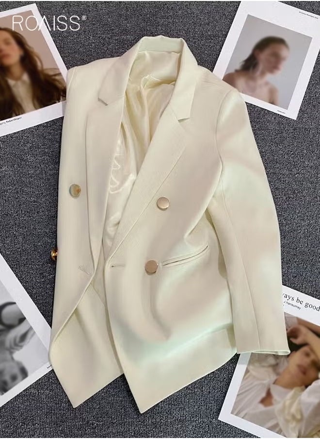 Women's Casual Business Blazer Fashion Casual Solid Color Office Coat Classic Lapel Button Open Placket Coat
