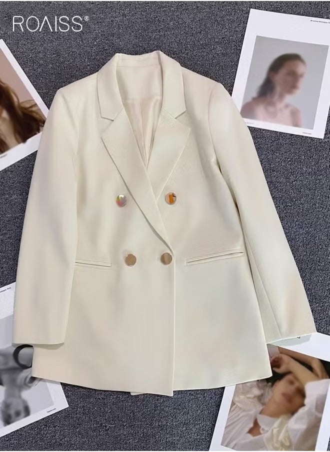 Women's Casual Business Blazer Fashion Casual Solid Color Office Coat Classic Lapel Button Open Placket Coat