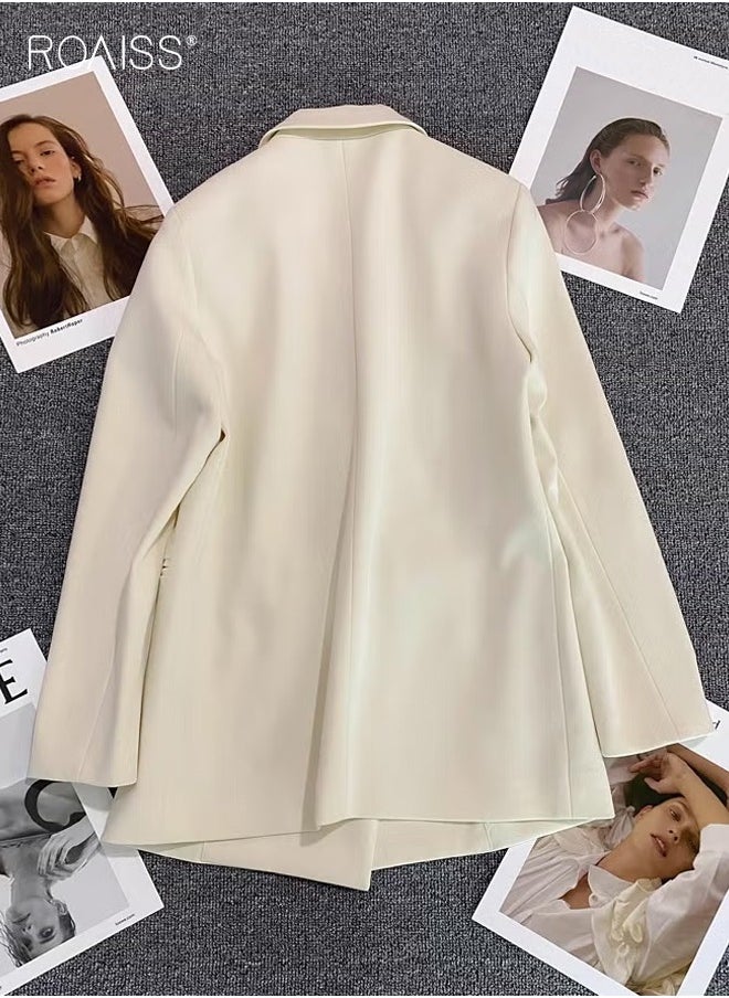 Women's Casual Business Blazer Fashion Casual Solid Color Office Coat Classic Lapel Button Open Placket Coat